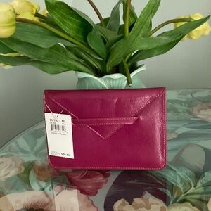 Luxurious Tusk Magenta Leather Envelope Clutch, NWT